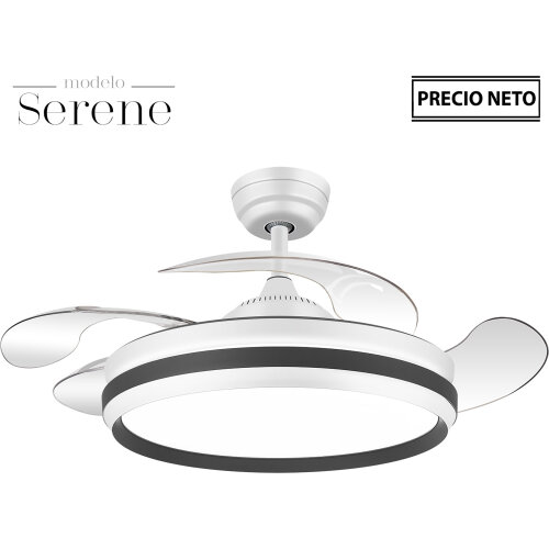 VENTILADOR TECHO C/LUZ SERENEL BLANCO 4 ASPAS RETRÁCTILES