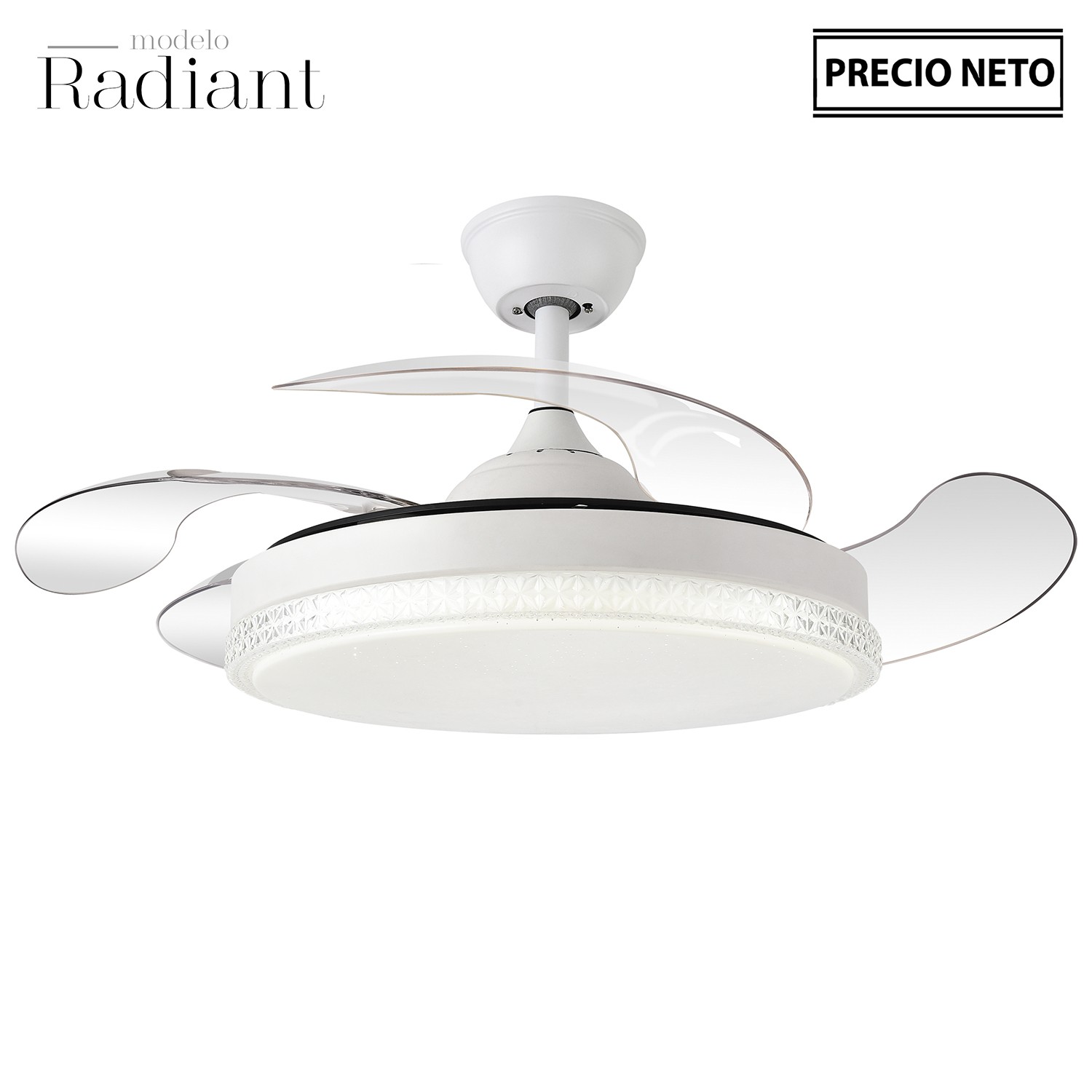 VENTILADOR TECHO C/LUZ RADIANTOD MADERA 4 ASPAS RETRÁCTILES