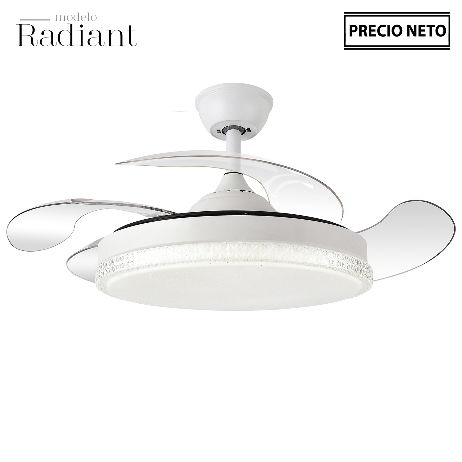 VENTILADOR TECHO C/LUZ RADIANTOD MADERA 4 ASPAS RETRÁCTILES