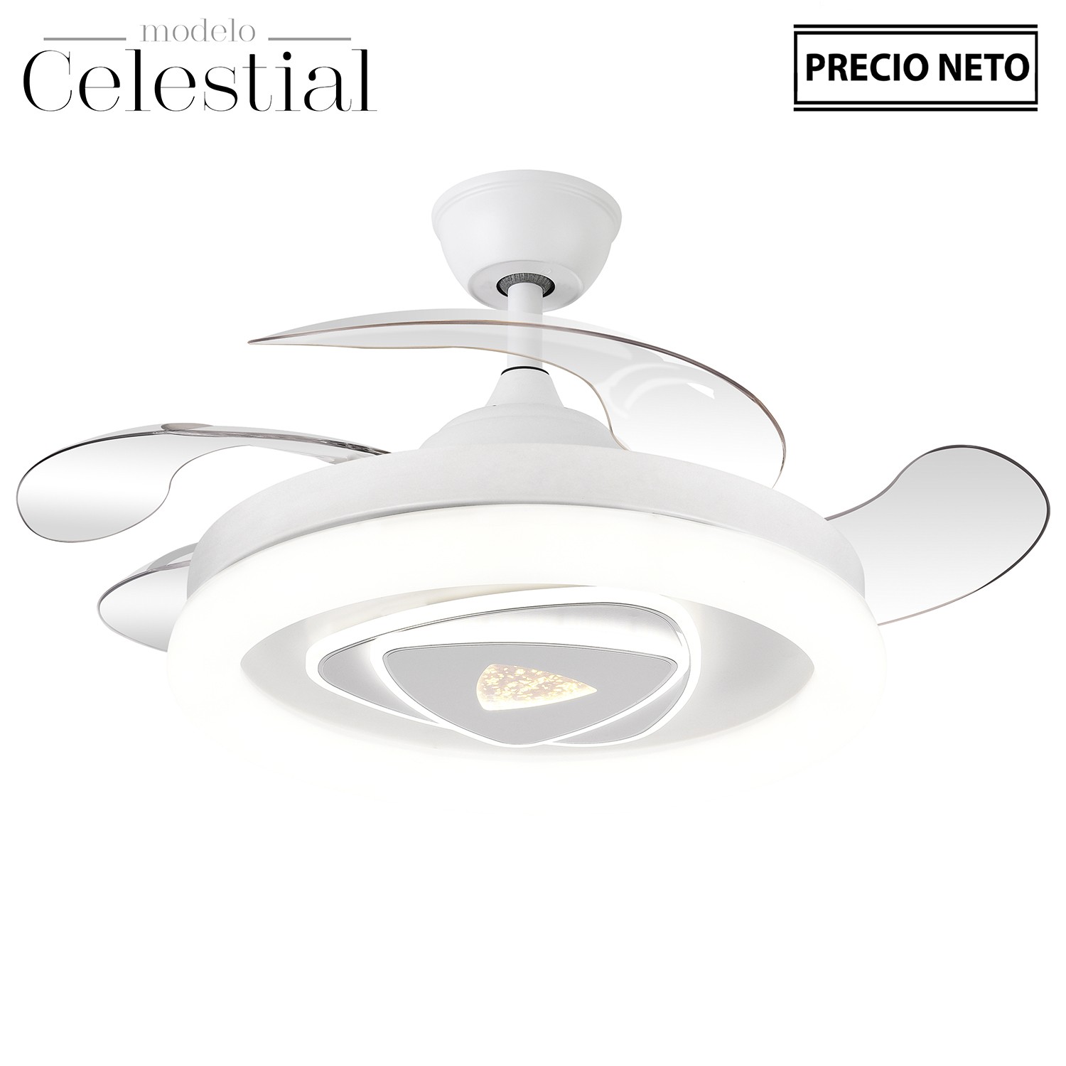 VENTILADOR TECHO C/LUZ CELESTI BLANCO 4 ASPAS RETRÁCTILES