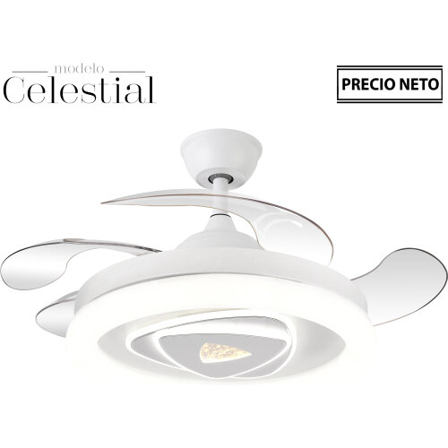 VENTILADOR TECHO C/LUZ CELESTI BLANCO 4 ASPAS RETRÁCTILES