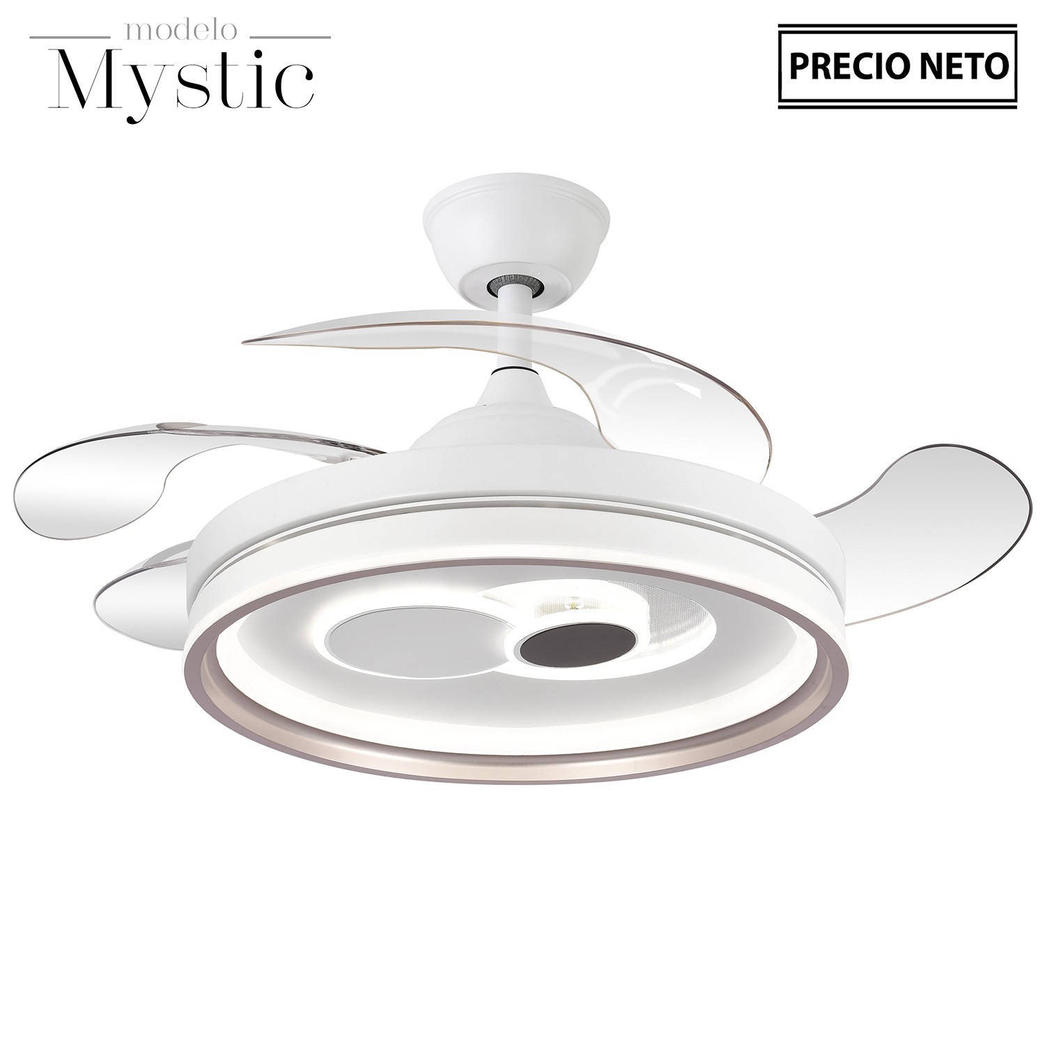 VENTILADOR TECHO C/LUZ MYSTICAL BLANCO 4 ASPAS RETRÁCTILES