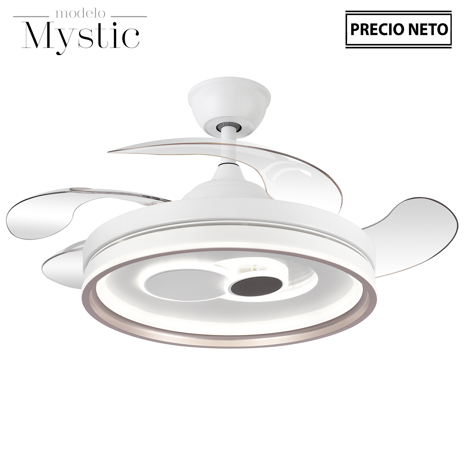 VENTILADOR TECHO C/LUZ MYSTICAL BLANCO 4 ASPAS RETRÁCTILES
