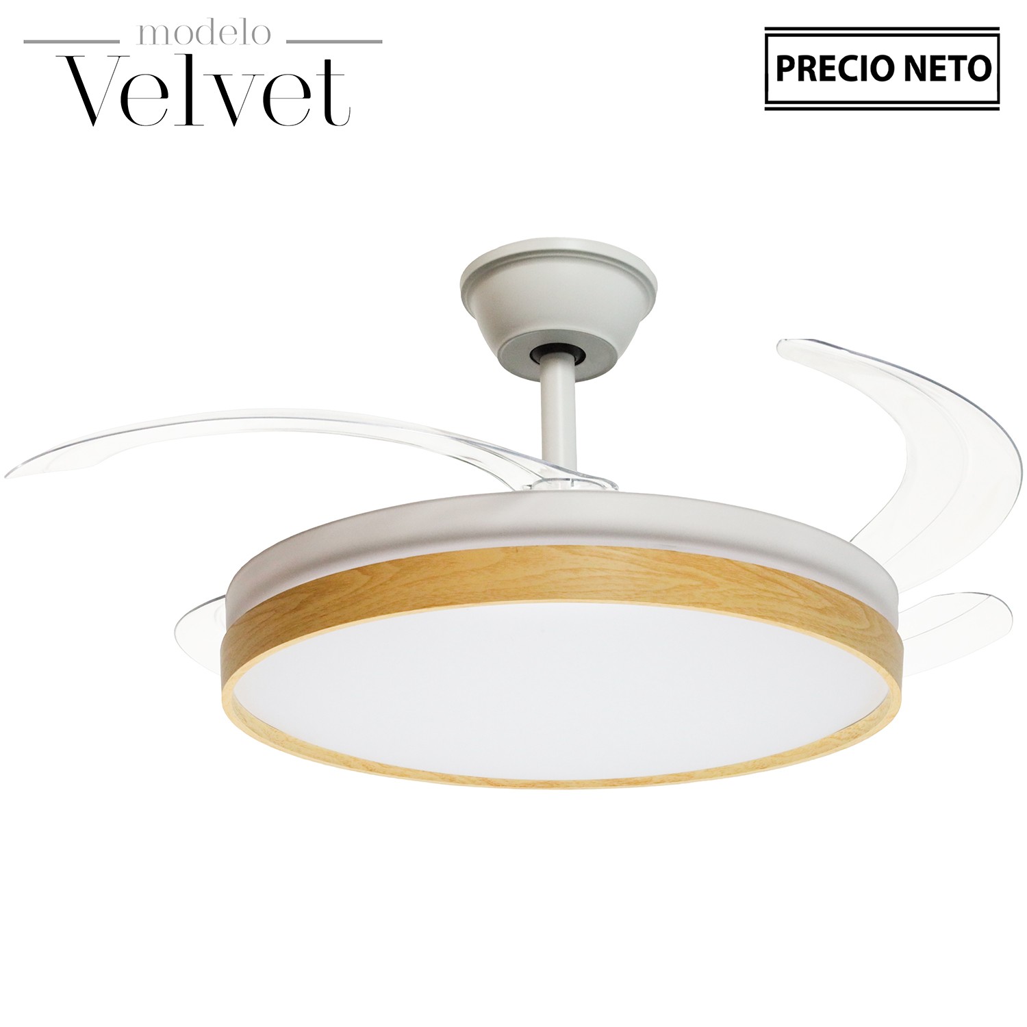 VENTILADOR TECHO C/LUZ VELVETL NEGRO 3 ASPAS RETRÁCTILES
