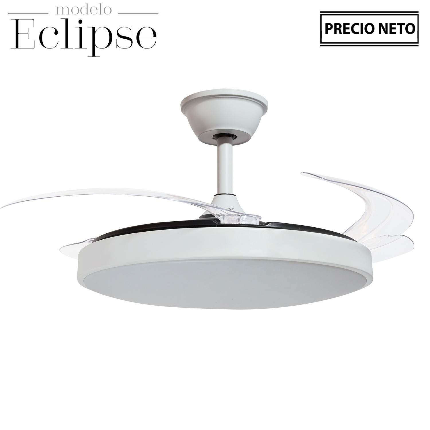 VENTILADOR TECHO C/LUZ ECLIPSEBLANCO/MADERA 3 ASPAS RETRÁCTI