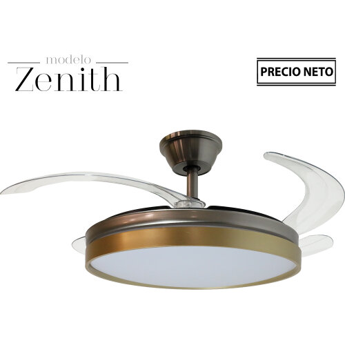 VENTILADOR TECHO C/LUZ ZENITHPLATA MATE 3 ASPAS RETRÁCTILES