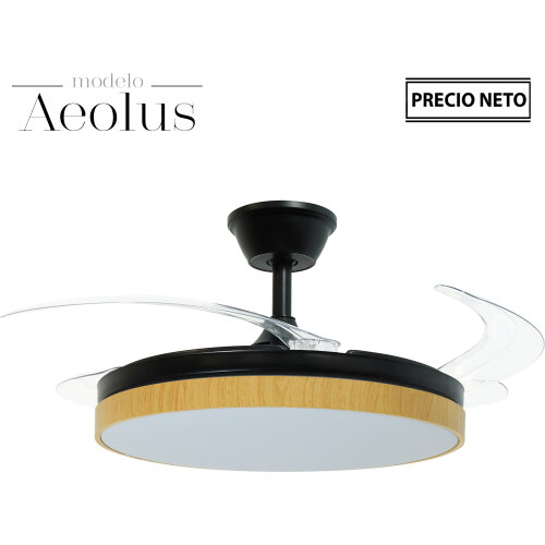 VENTILADOR TECHO C/LUZ AEOLUSBLANCO/MADERA 3 ASPAS RETRÁCTI