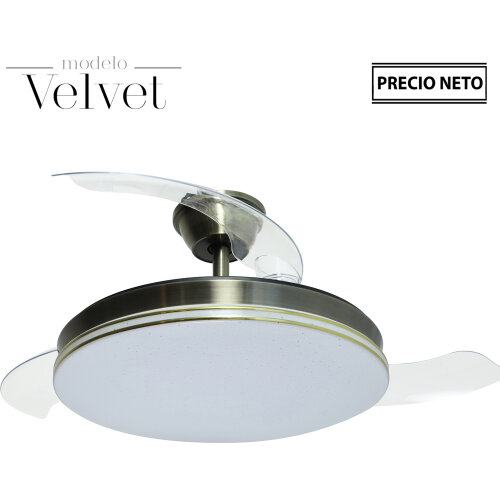 VENTILADOR TECHO C/LUZ VELVETNEGRO/MADERA 3 ASPAS RETRÁCTIL