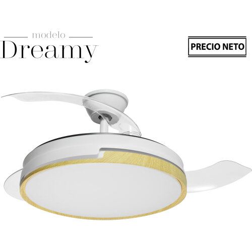 VENTILADOR TECHO C/LUZ DREAMYCUERO 3 ASPAS RETRÁCTILES