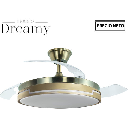 VENTILADOR TECHO C/LUZ DREAMYBLANCO/MADERA 3 ASPAS RETRÁCTI