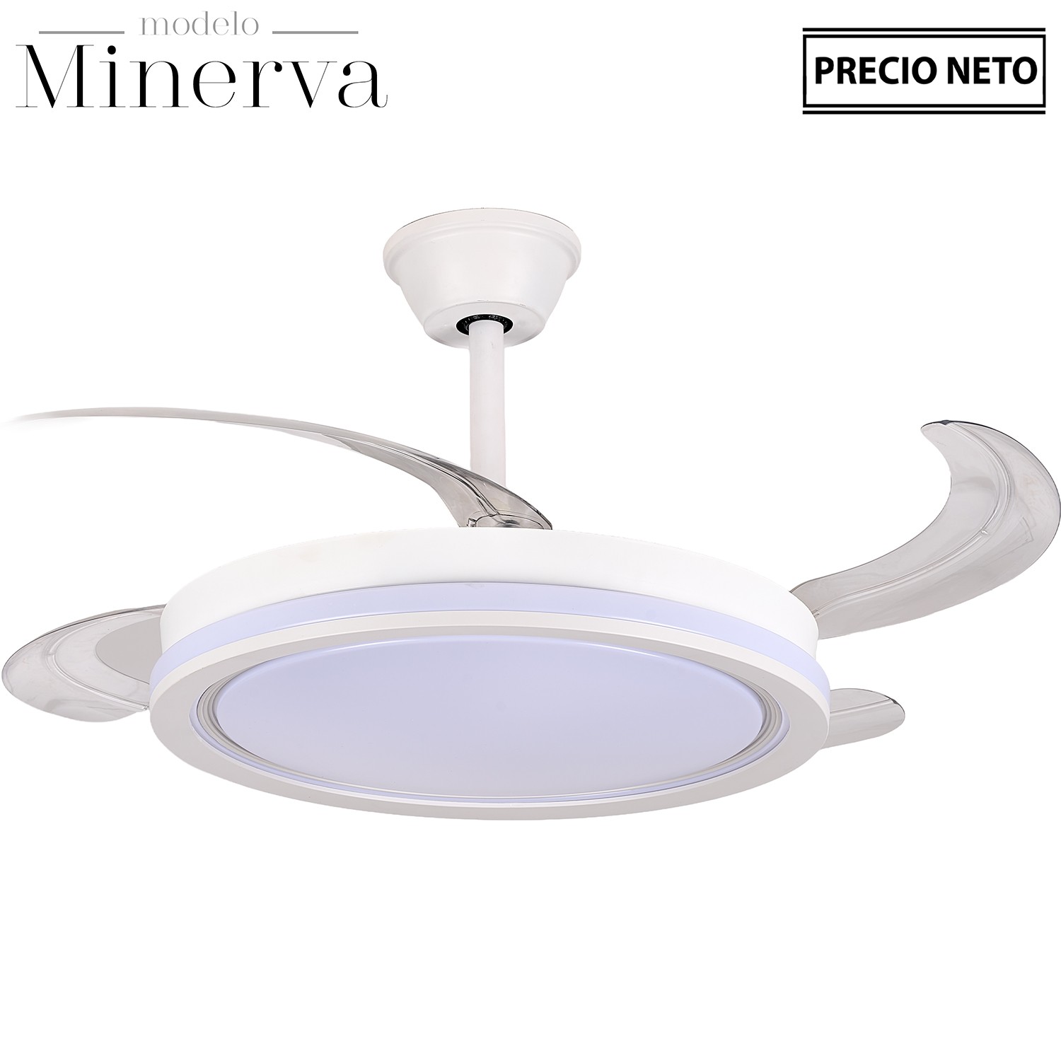 VENTILADOR TECHO C/LUZ MINERVABLANCO 4 ASPAS RETRÁCTILES