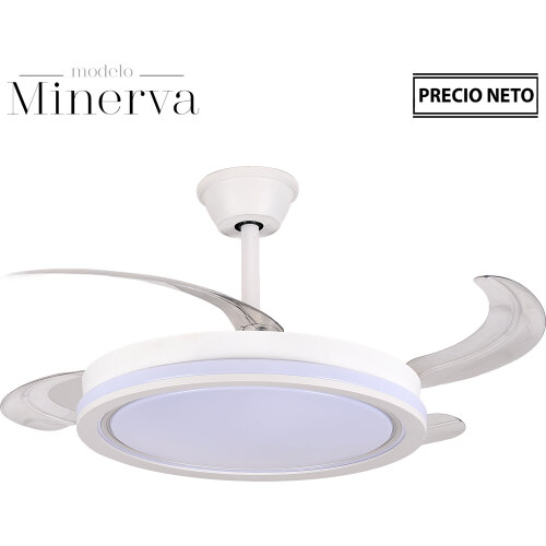 VENTILADOR TECHO C/LUZ MINERVABLANCO 4 ASPAS RETRÁCTILES