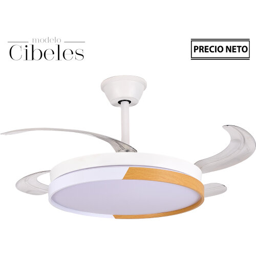 VENTILADOR TECHO C/LUZ CIBELESLANCO 4 ASPAS RETRÁCTILES