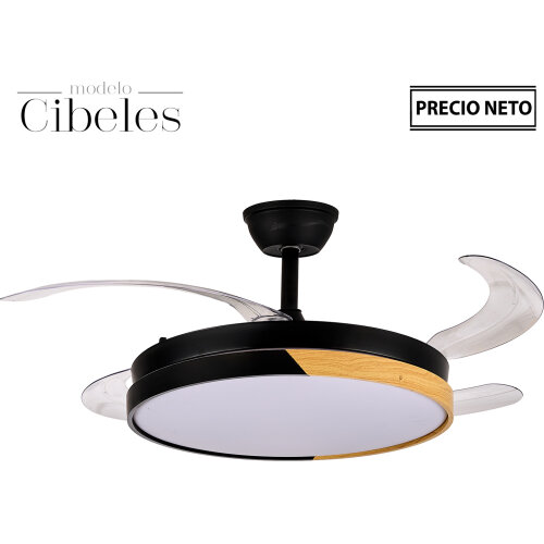 VENTILADOR TECHO C/LUZ CIBELES BLANCO/MADERA 4 ASPAS RETRÁCT