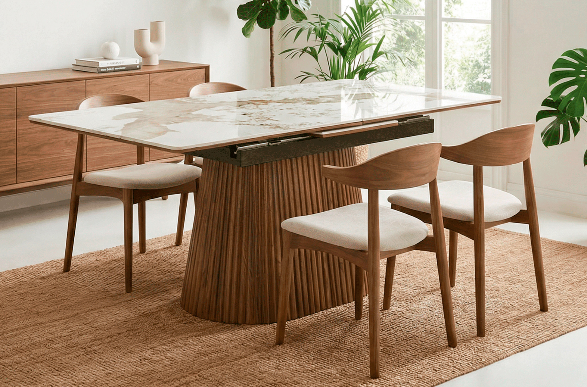 MESA DE COMEDOR ANGELINA EXTENSIBLE 160 - 200 x 90 CM NOGAL / CERAMIC