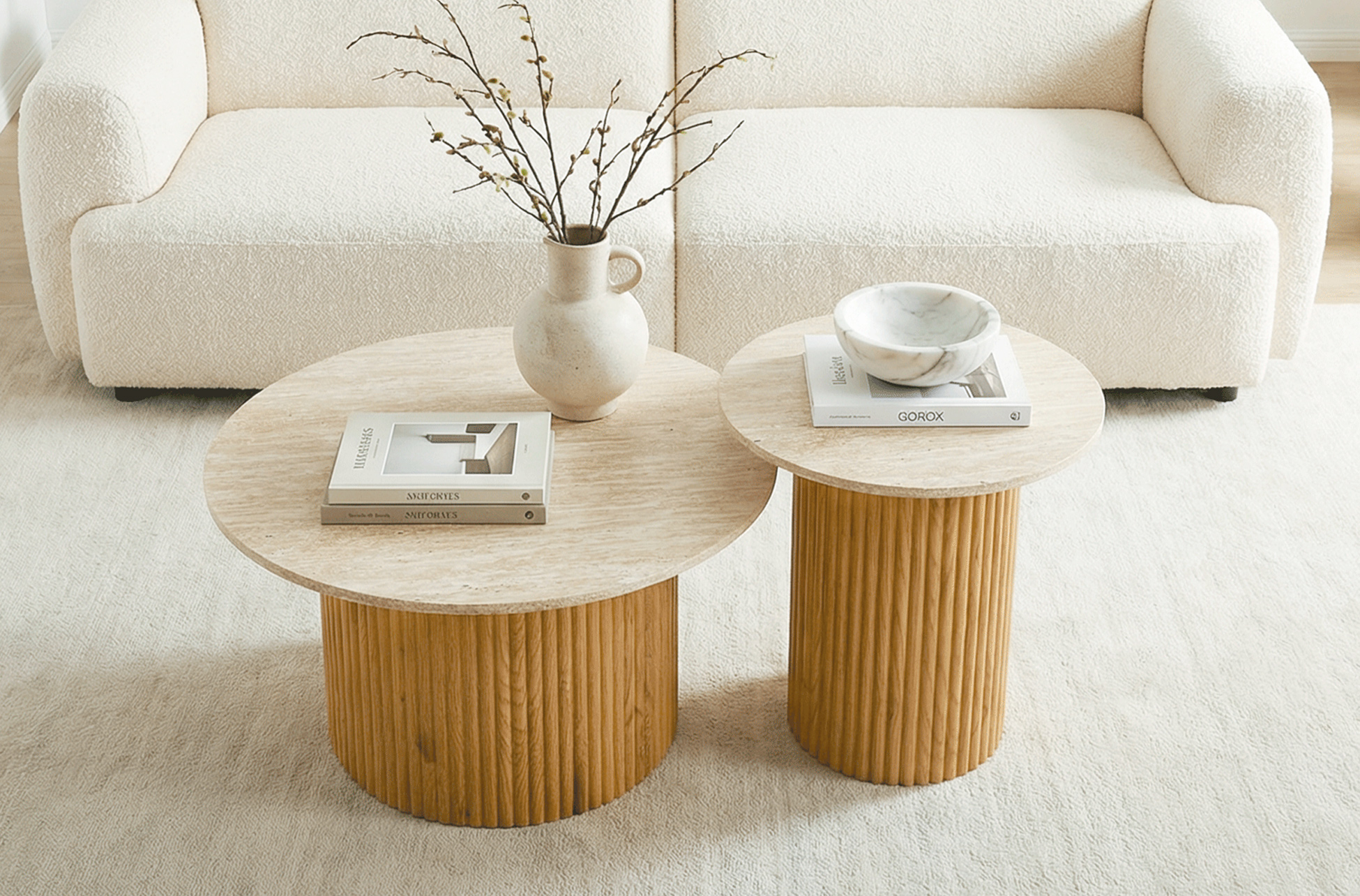 CONJUNTO MESAS CENTRO MERYL OAK / TRAVERTINO - Imagen 2