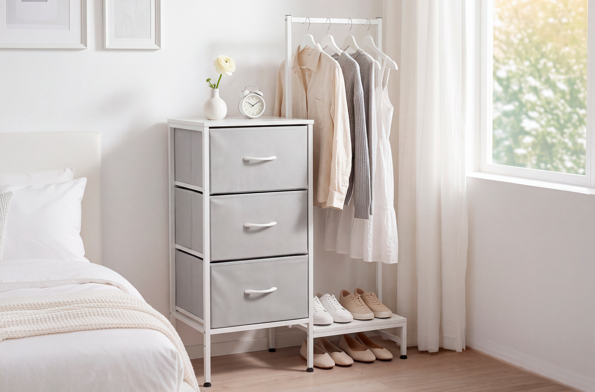 ESTANTERIA CON COLGADOR 3 CUBOS 76 x 30 CM BLANCO