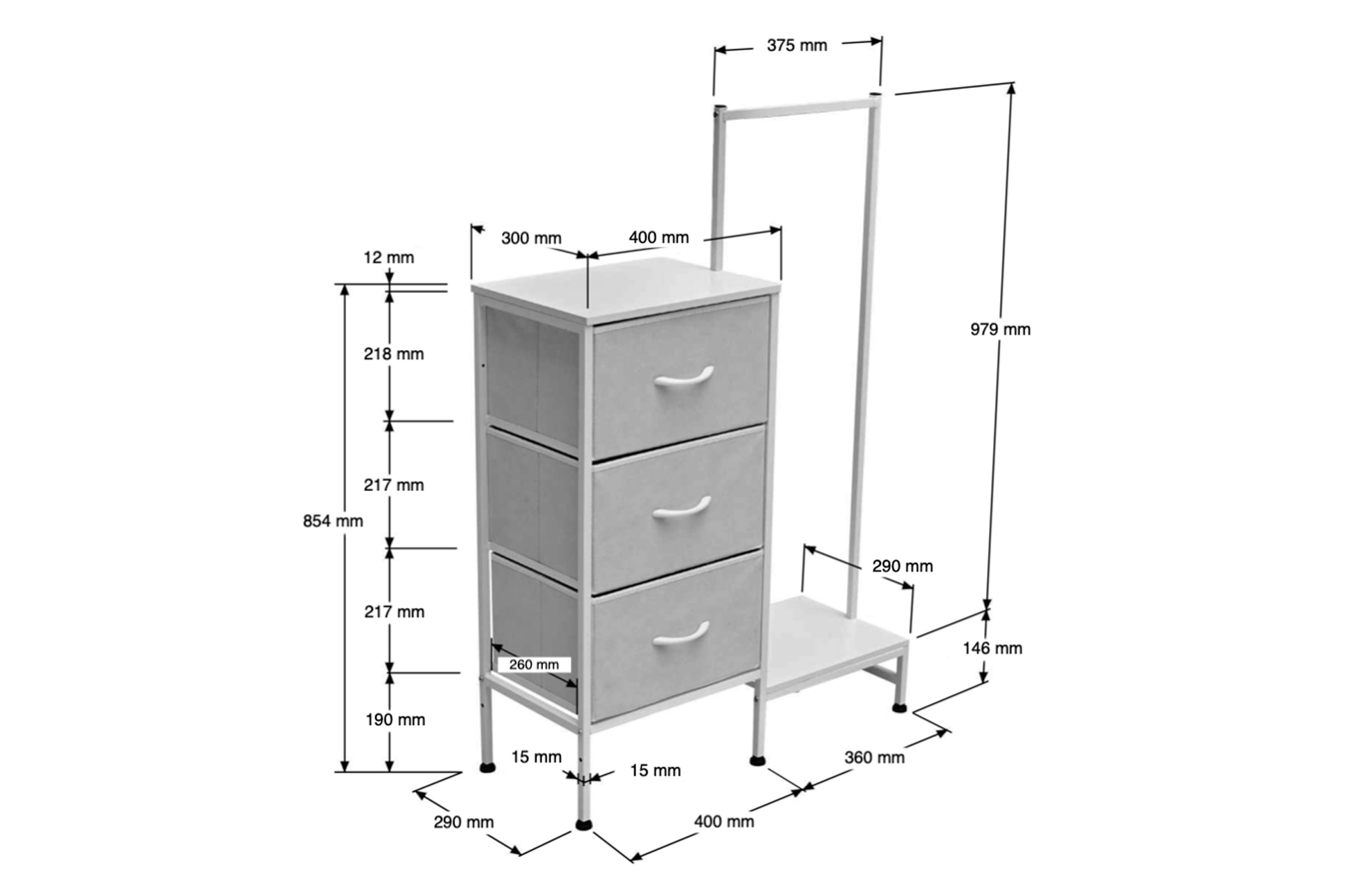 ESTANTERIA CON COLGADOR 3 CUBOS 76 x 30 CM BLANCO - Imagen 5