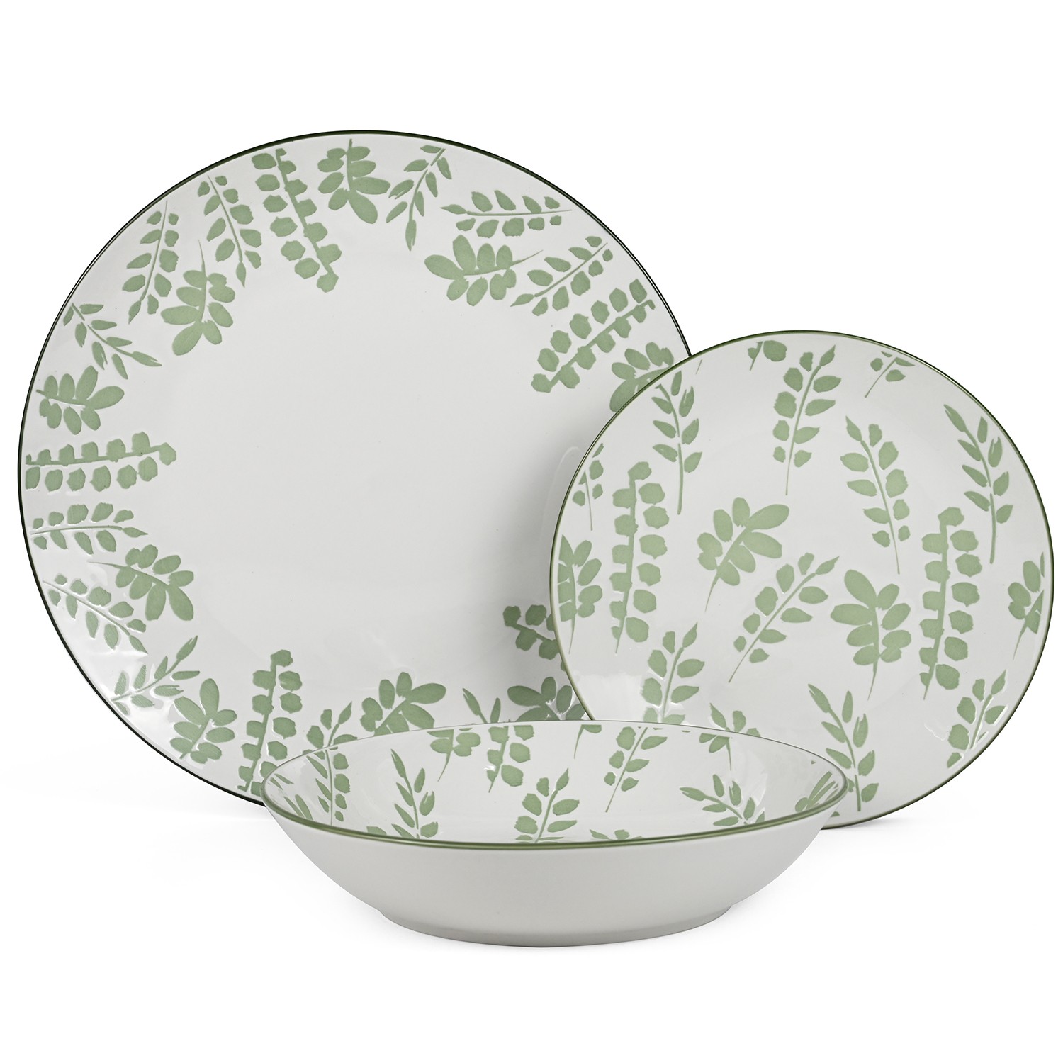 VAJILLA 18 PZS PORCELANA BLANCESTAMPADA, PLATO LLANO:ø27CM