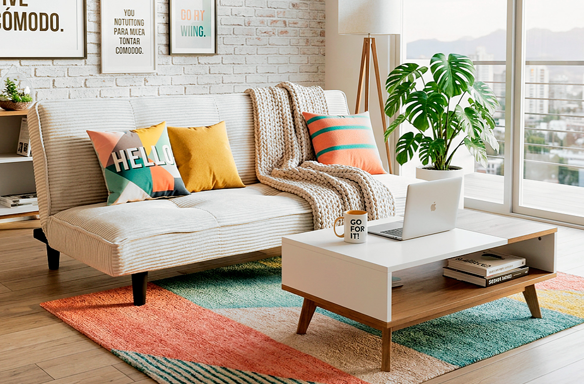 SOFA CAMA FLASH 105 x 180 CM CORDUROY CREMA