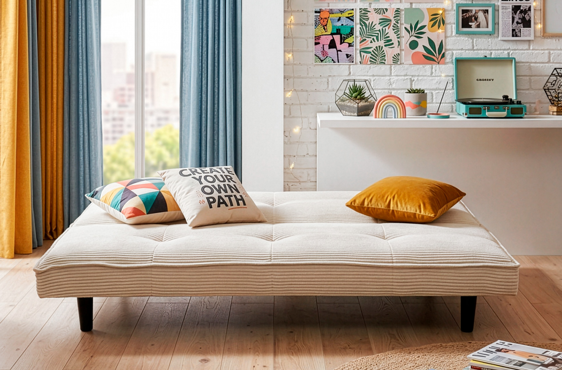 SOFA CAMA FLASH 105 x 180 CM CORDUROY CREMA - Imagen 2