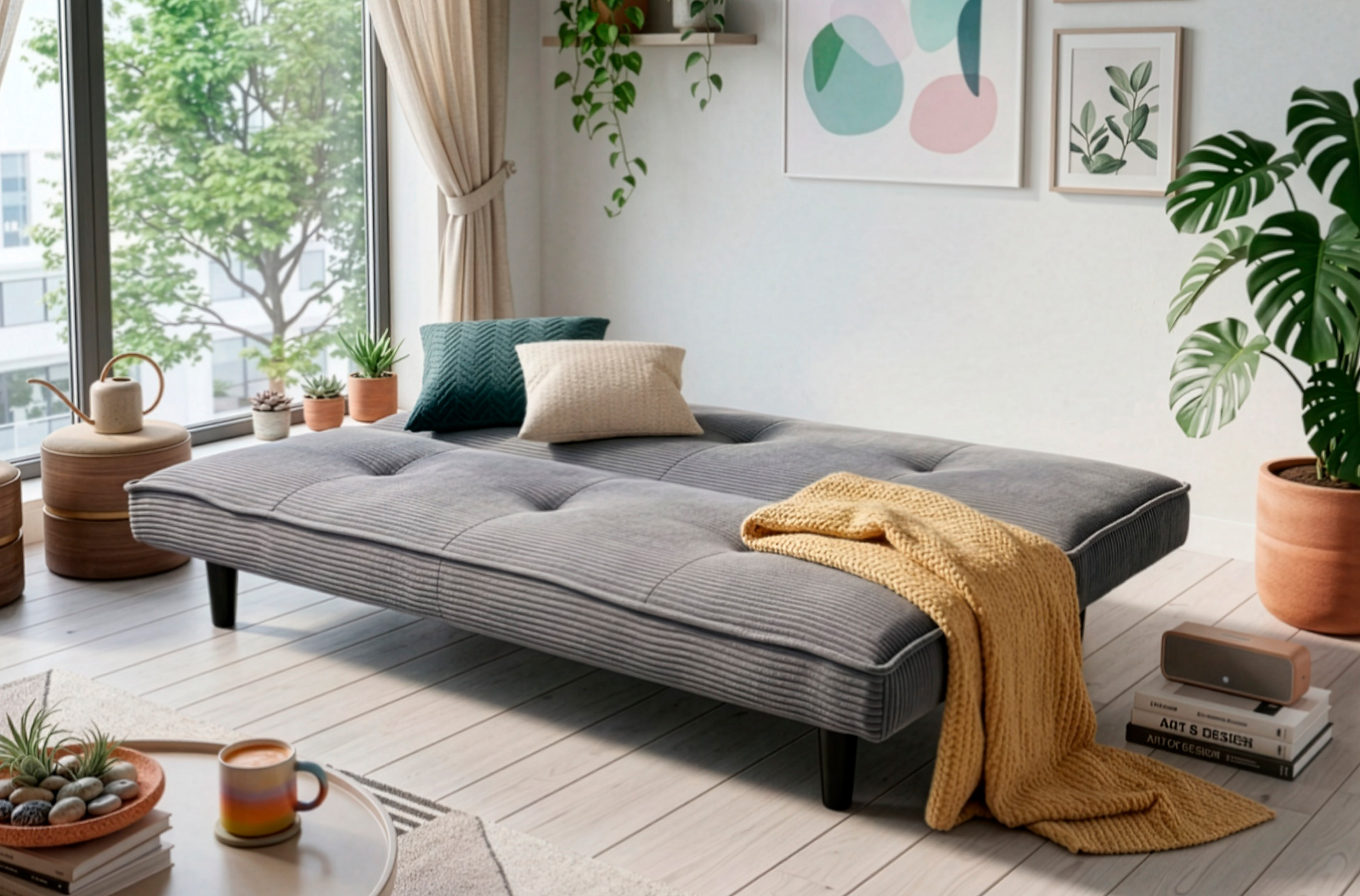 SOFA CAMA FLASH 105 x 180 CM CORDUROY GRIS - Imagen 2