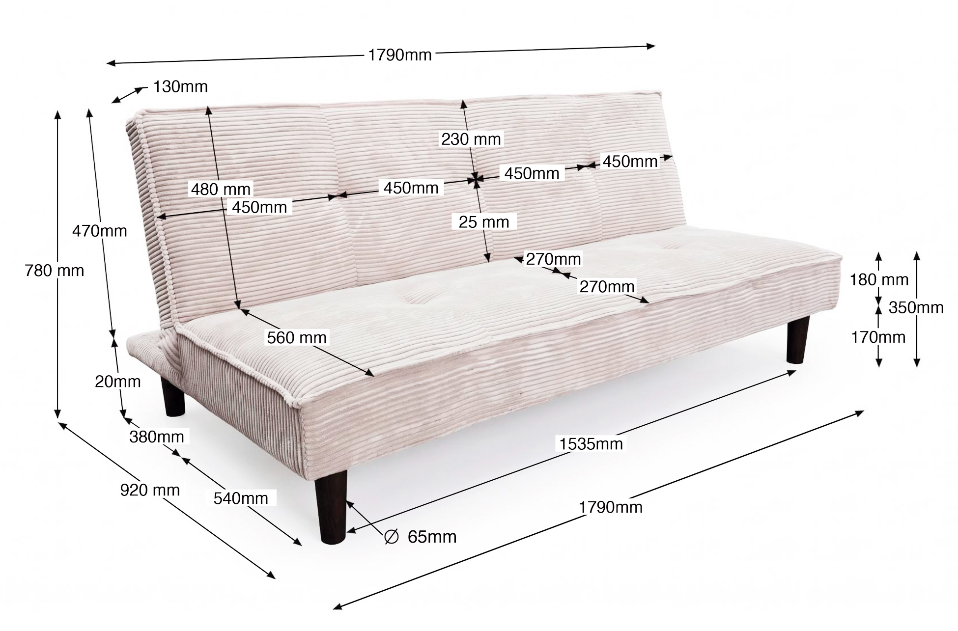 SOFA CAMA FLASH 105 x 180 CM CORDUROY GRIS - Imagen 6