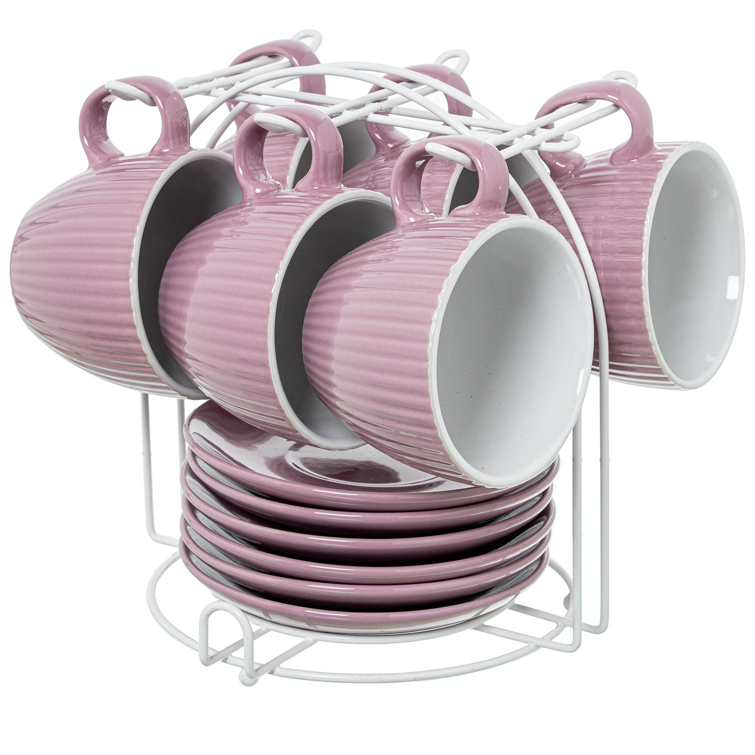 SET 6 TAZAS TÉ C/PLATO CERÁMICICA VERDE MENTA C/SOPORTE META