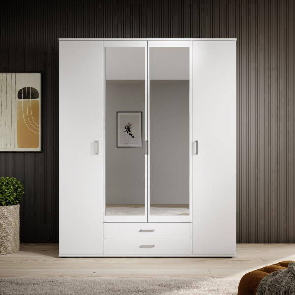 ARMARIO 4 PTAS MOD. CARLA C/ BLANCO+ESPEJO (159 CM) 4 PUERTAS ABATIBLES + 2 CAJONES - Imagen 2