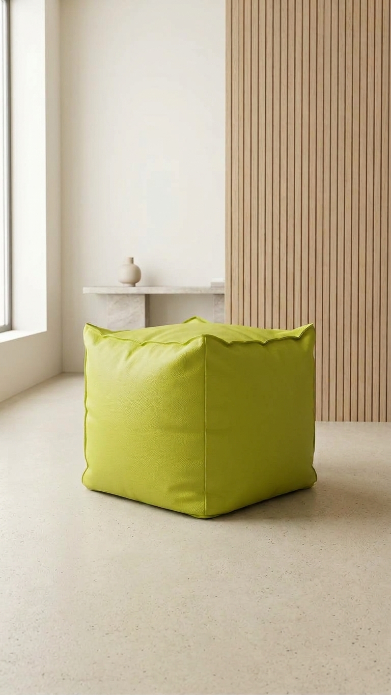 Puff Cúbico Flexible Polipiel Verde Lima