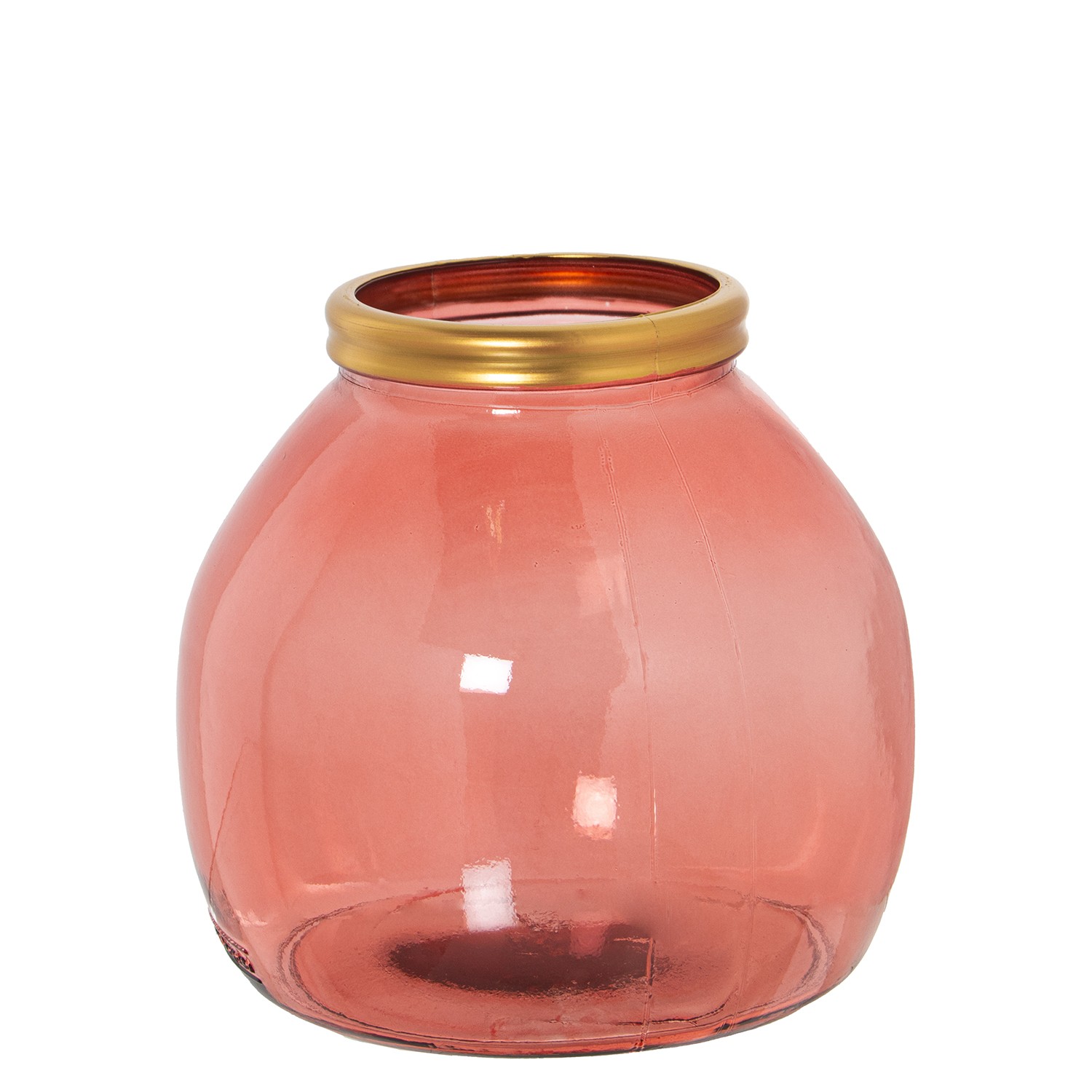 JARRÓN VIDRIO RECICLADO 20CM ROSA FILO DORADO