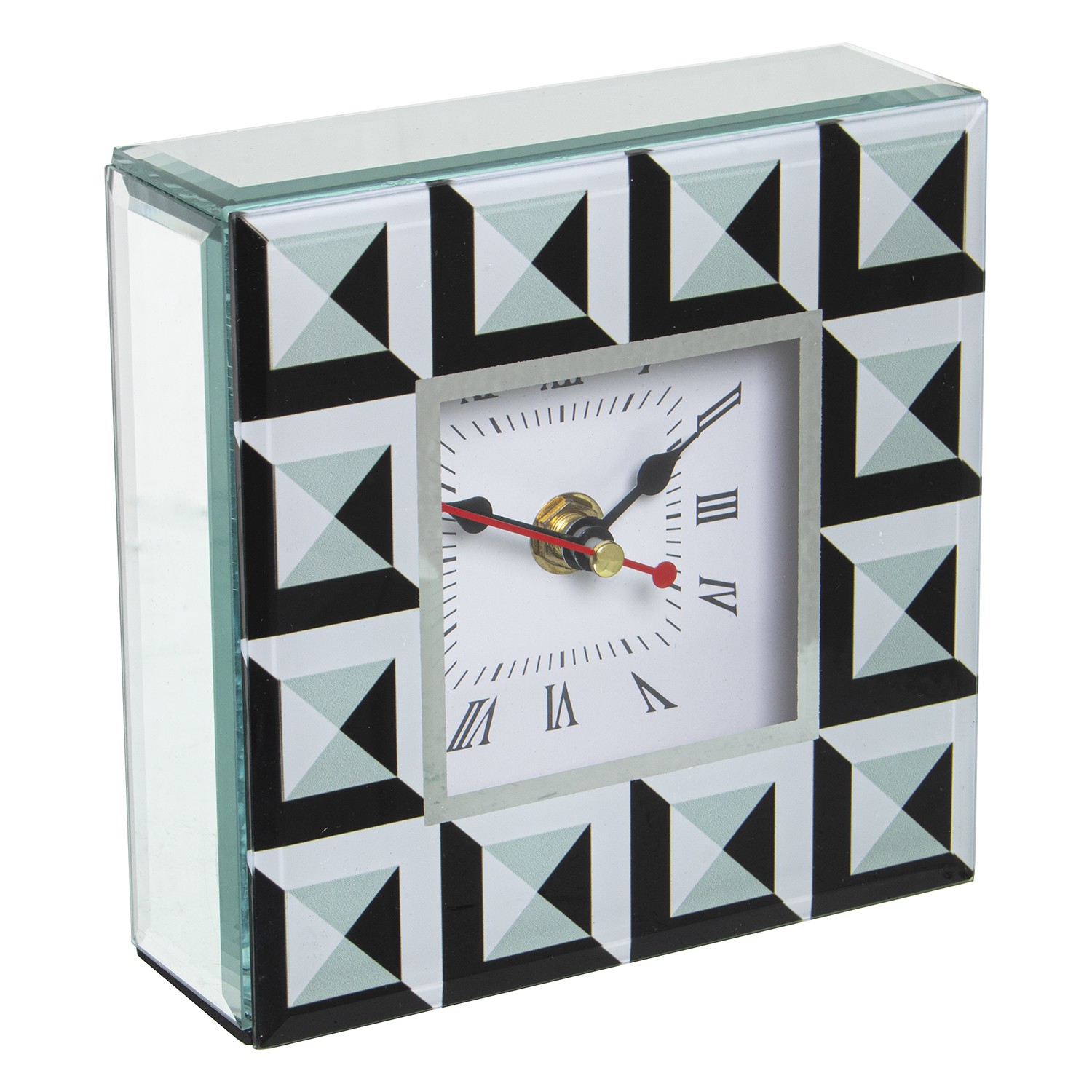 RELOJ SOBREMESA CRISTAL/MADERANCO/NEGRO