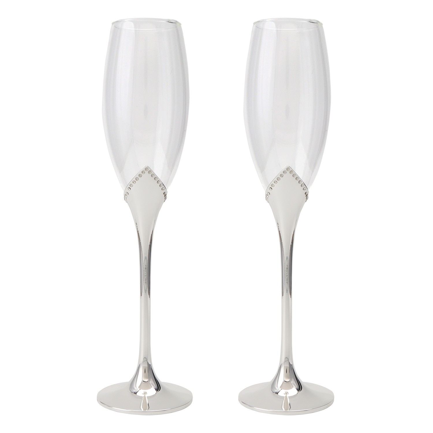 SET 2 COPAS CAVA C/PIE METAL PLATEADO Y CRISTALES