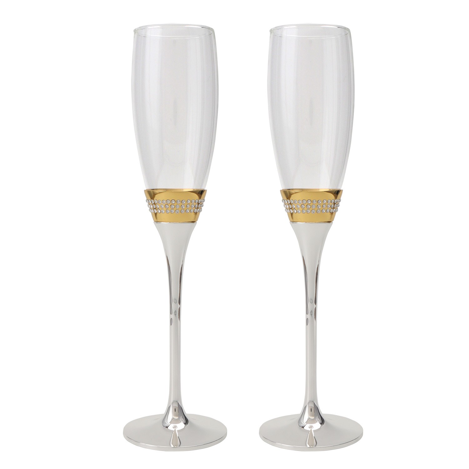 SET 2 COPAS CAVA C/PIE METAL PLATEADO Y CRISTALES