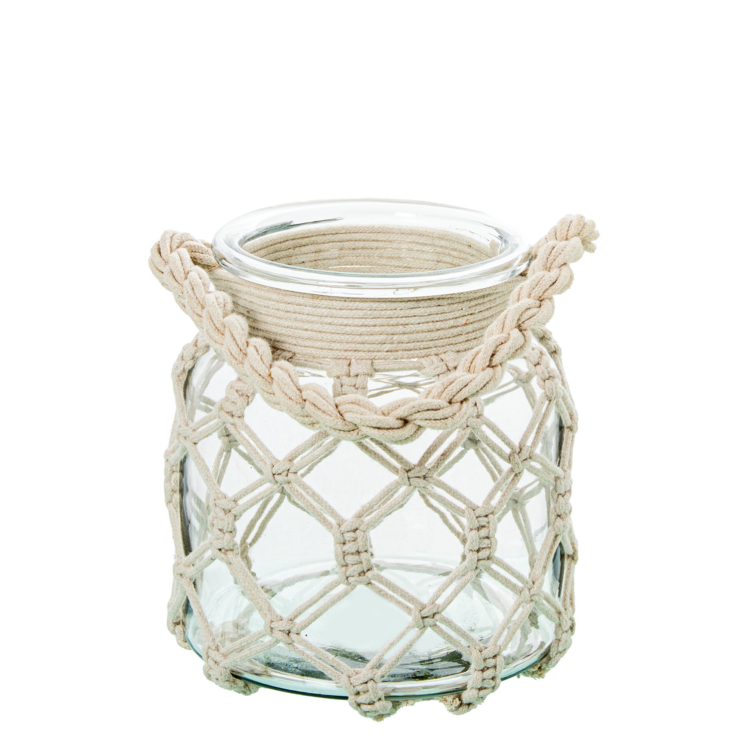 JARRÓN/ PORTAVELAS CRISTAL 16CM C/CUERDA