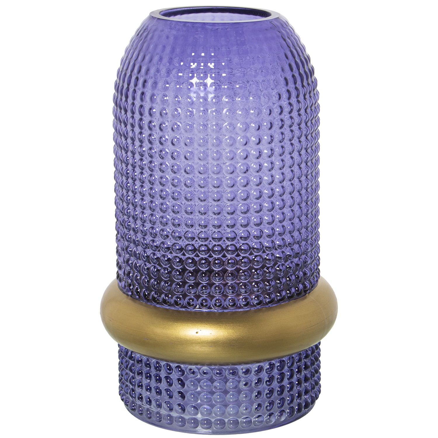 JARRÓN CRISTAL AZUL ARO DORADO