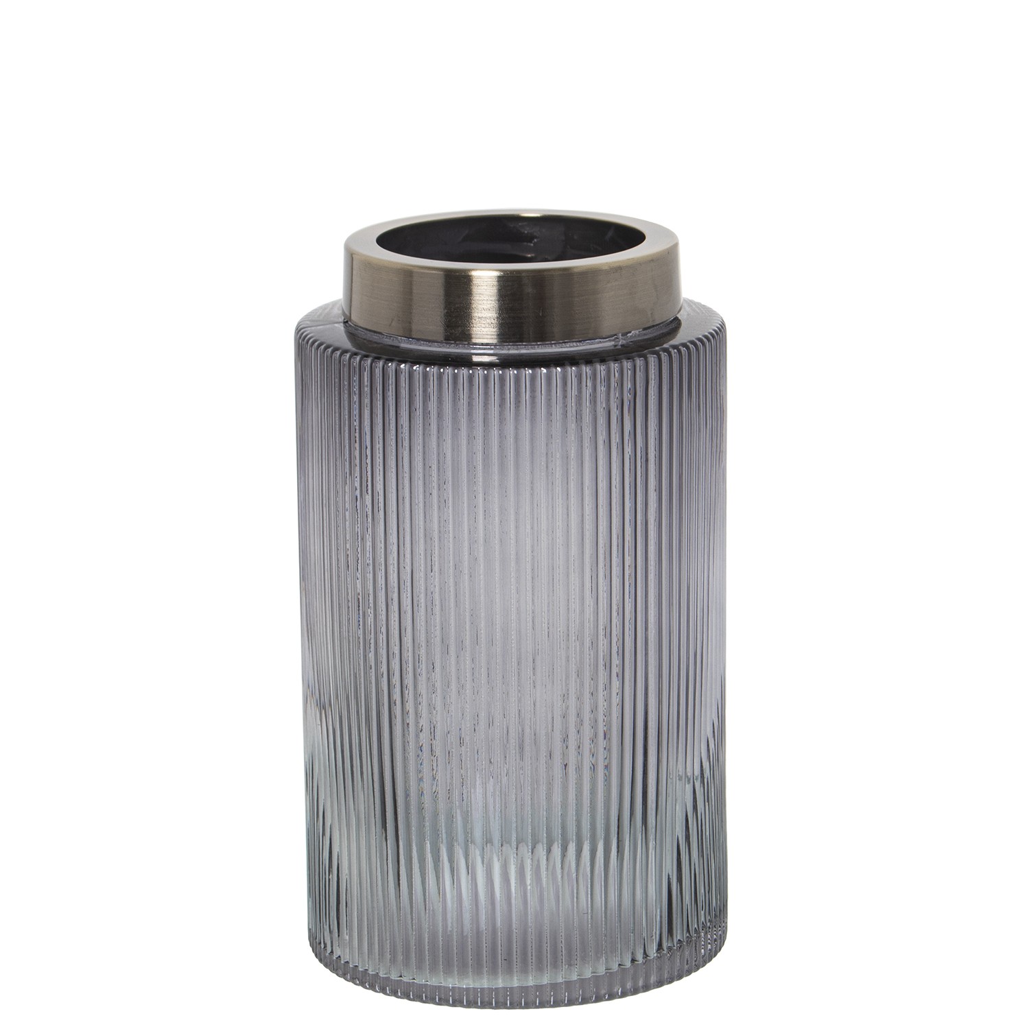 JARRÓN CRISTAL GRIS BORDE META