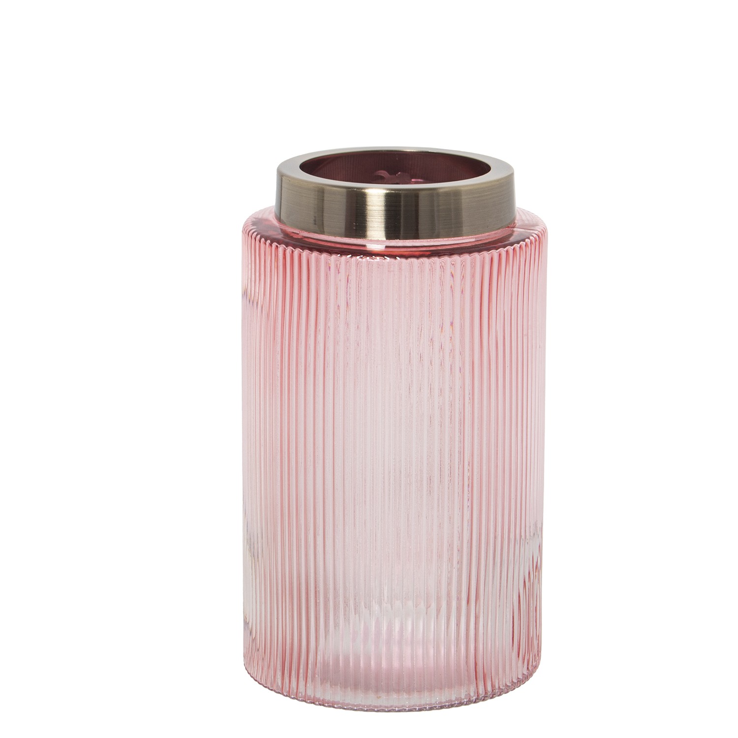 JARRÓN CRISTAL ROSA BORDE DORA