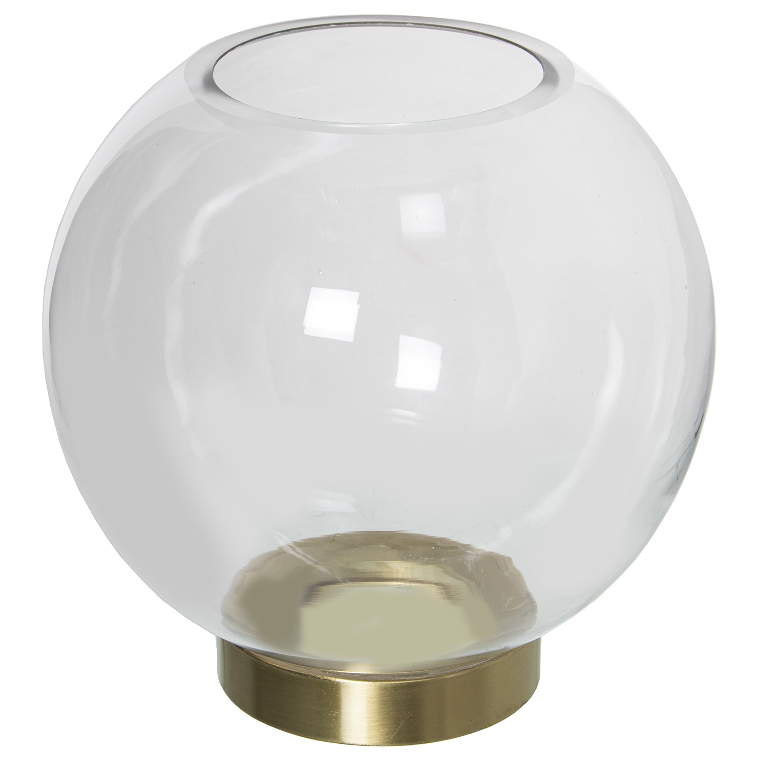 JARRÓN PORTAVELAS CRISTAL TRANSPARENTE PIE DORADO