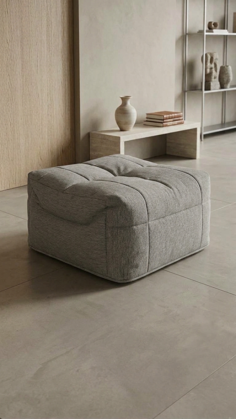 Puff Cama Plegable Tapizado Tela Gris Beige