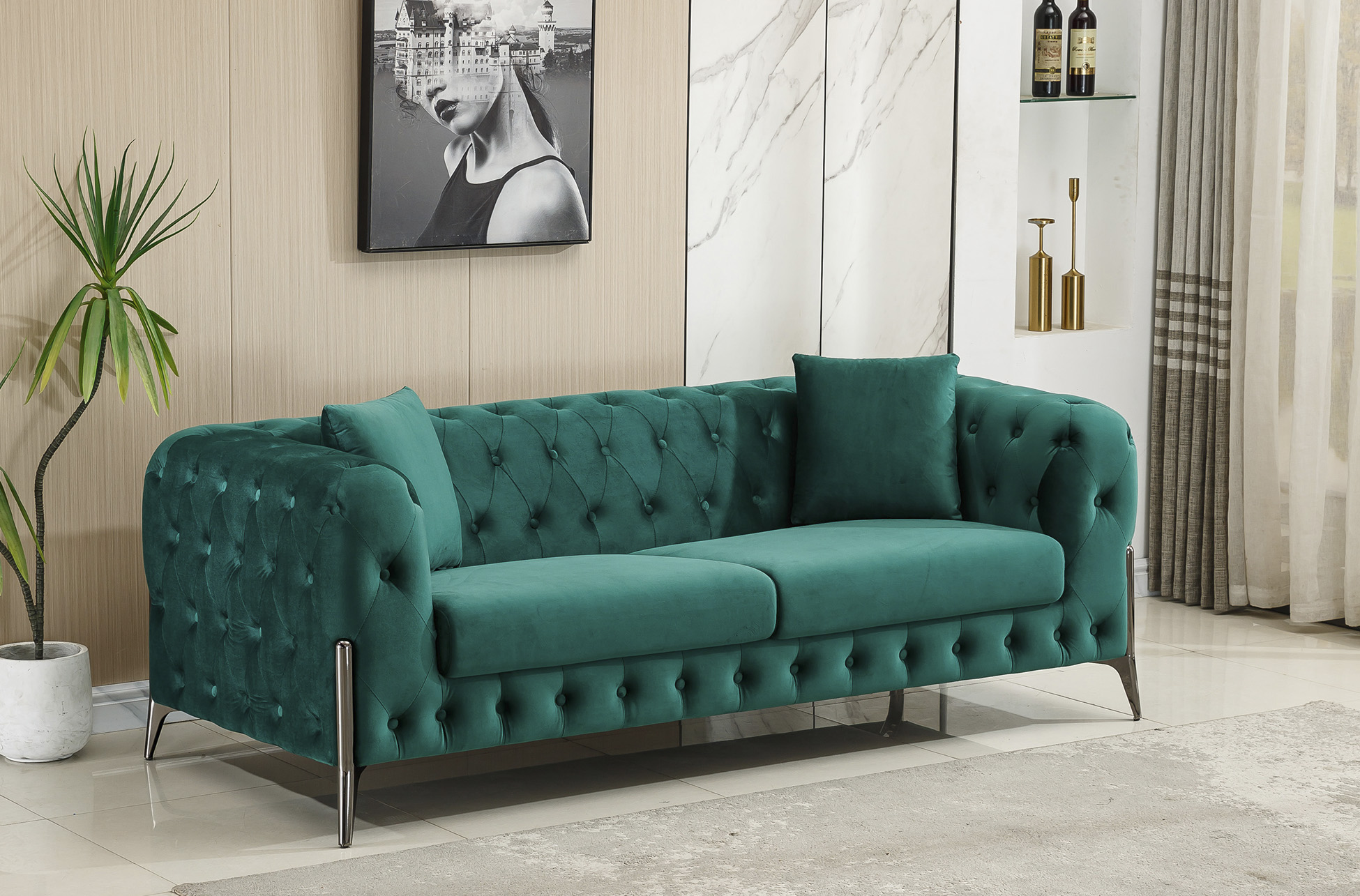 SOFA CHESTER CINDY 3 PLAZAS VELVET VERDE.