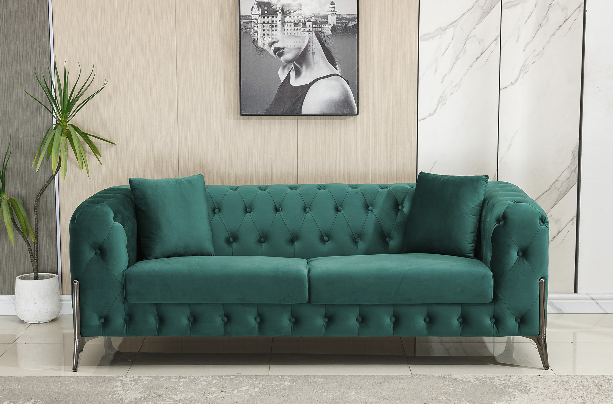 SOFA CHESTER CINDY 3 PLAZAS VELVET VERDE. - Imagen 2