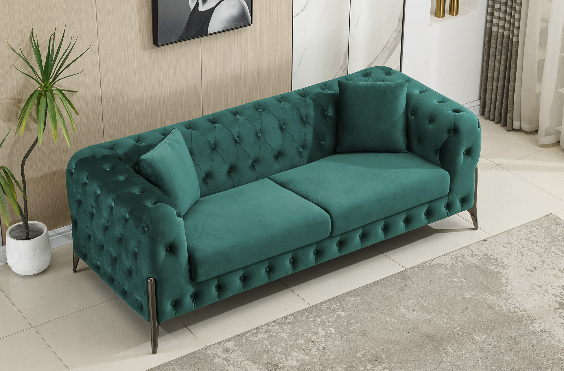 SOFA CHESTER CINDY 3 PLAZAS VELVET VERDE. - Imagen 3