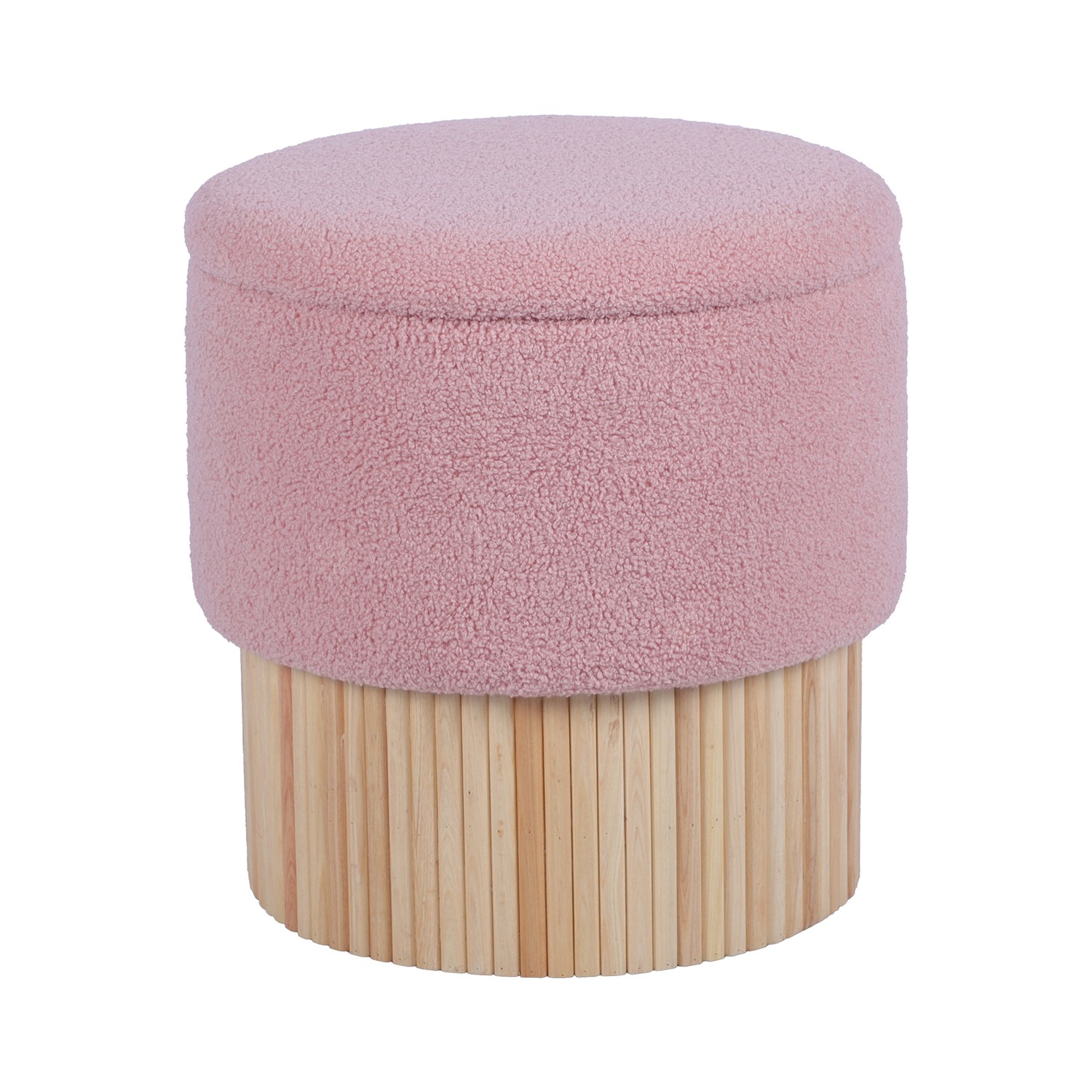 PUF TAPIZADO ROSA C/BASE MADERERA NATURAL