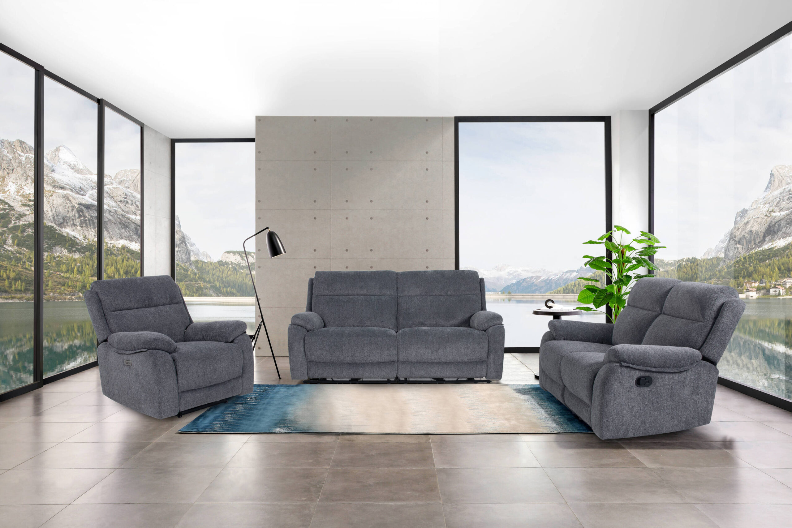 SOFA 3 PL. MOD. ATLANTA TELA C/ GRIS 2 RELAX ELECTRICOS