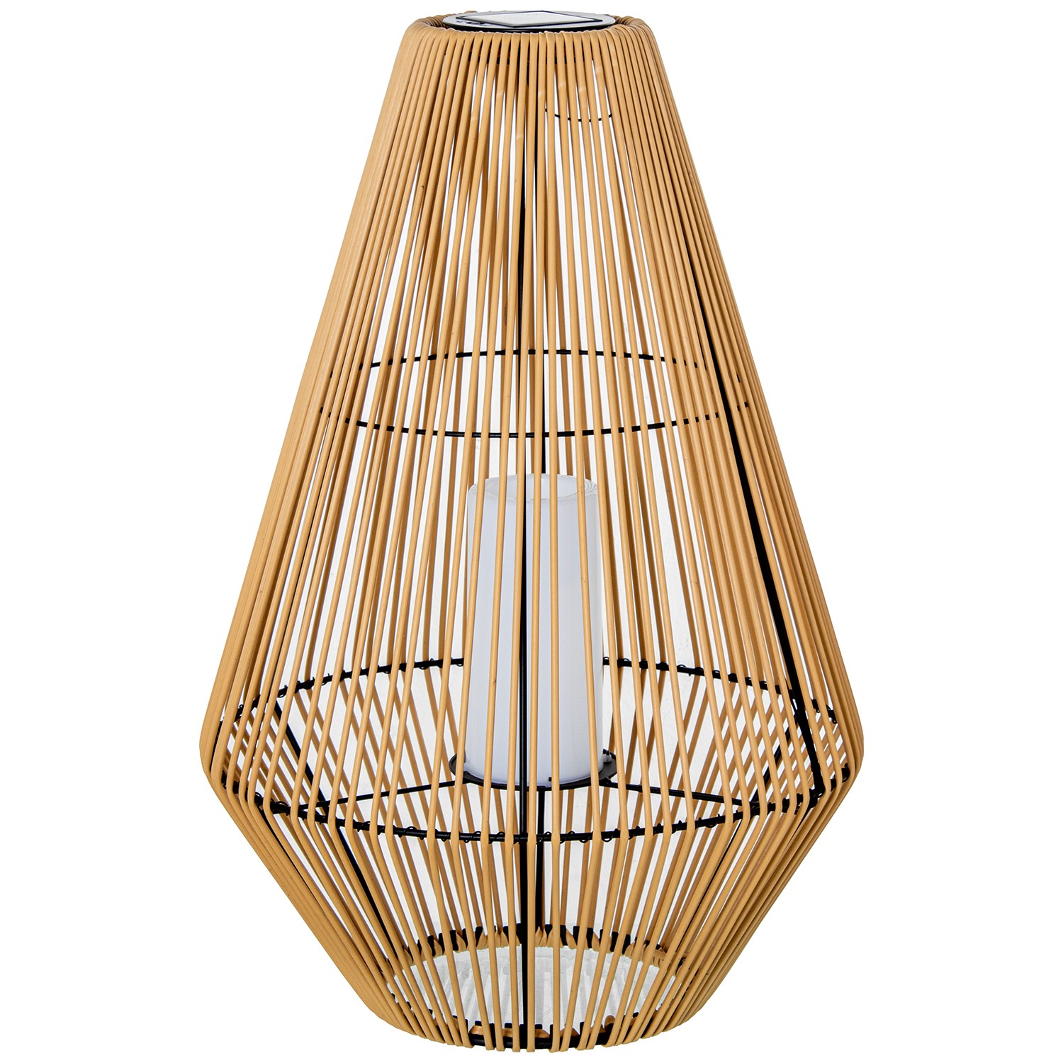 LÁMPARA SOLAR 69CM PIE HIERRO//ASA HIERRO/PP+PVC C/VELA LED