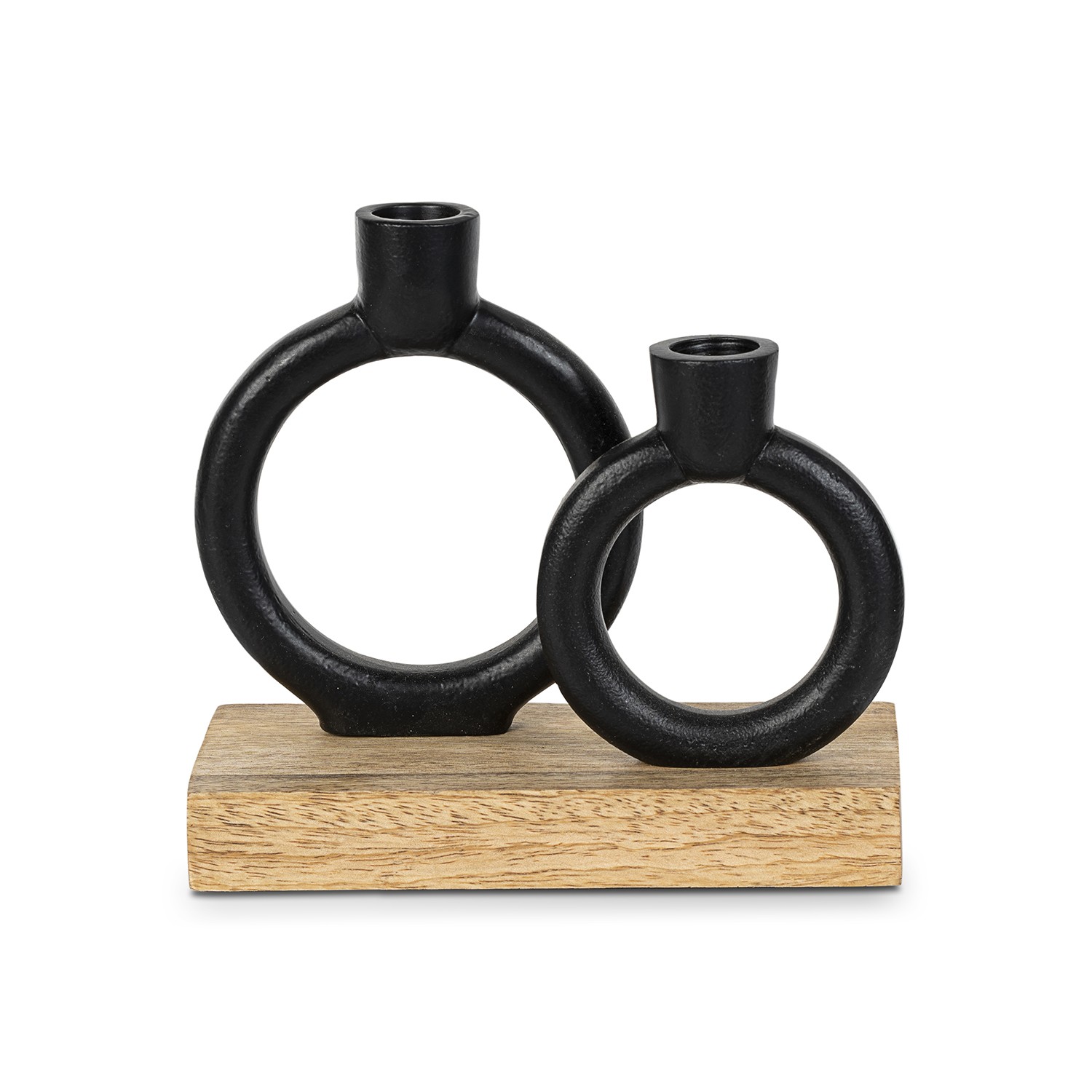 PORTAVELAS METAL NEGRO C/BASE MADERA