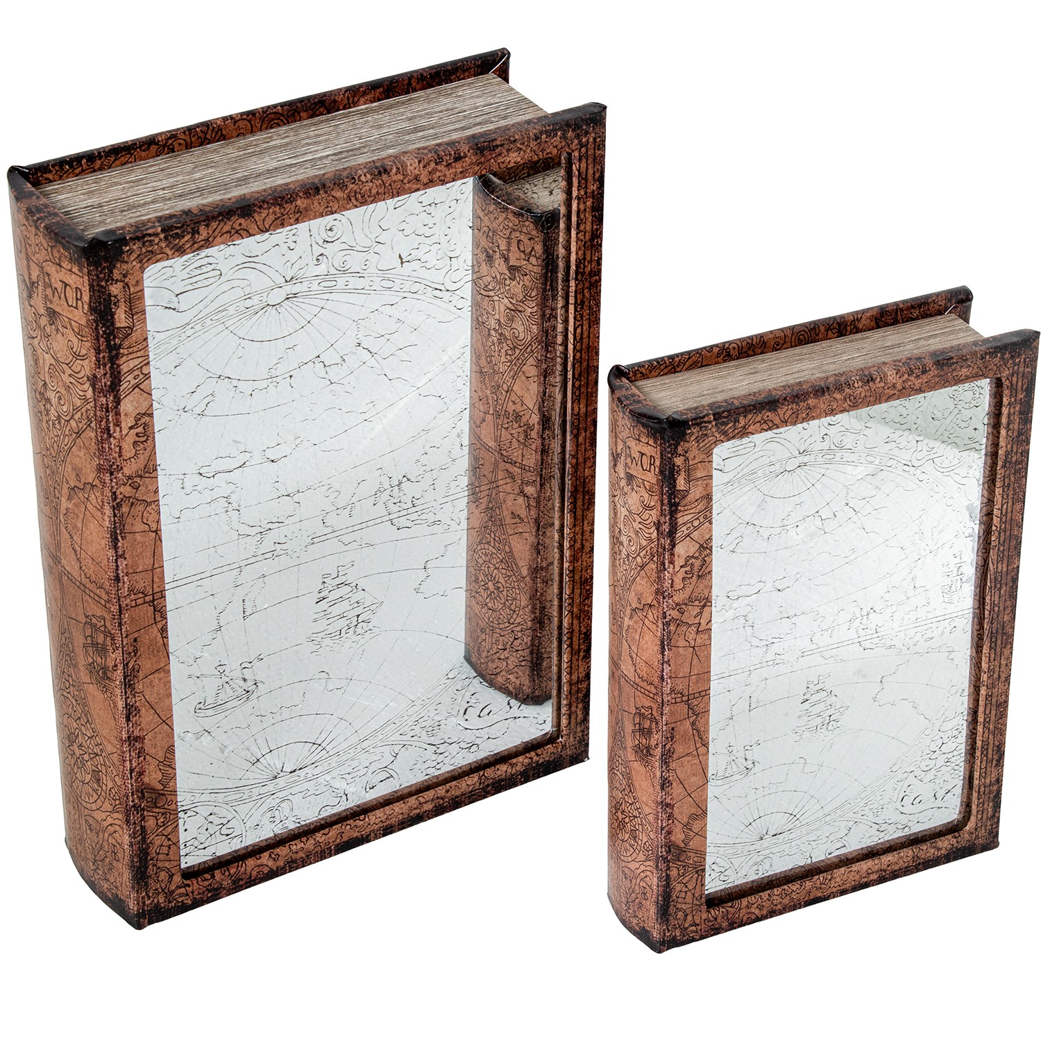 SET 2 CAJAS LIBRO MADERA DM C/2 PUERTAS