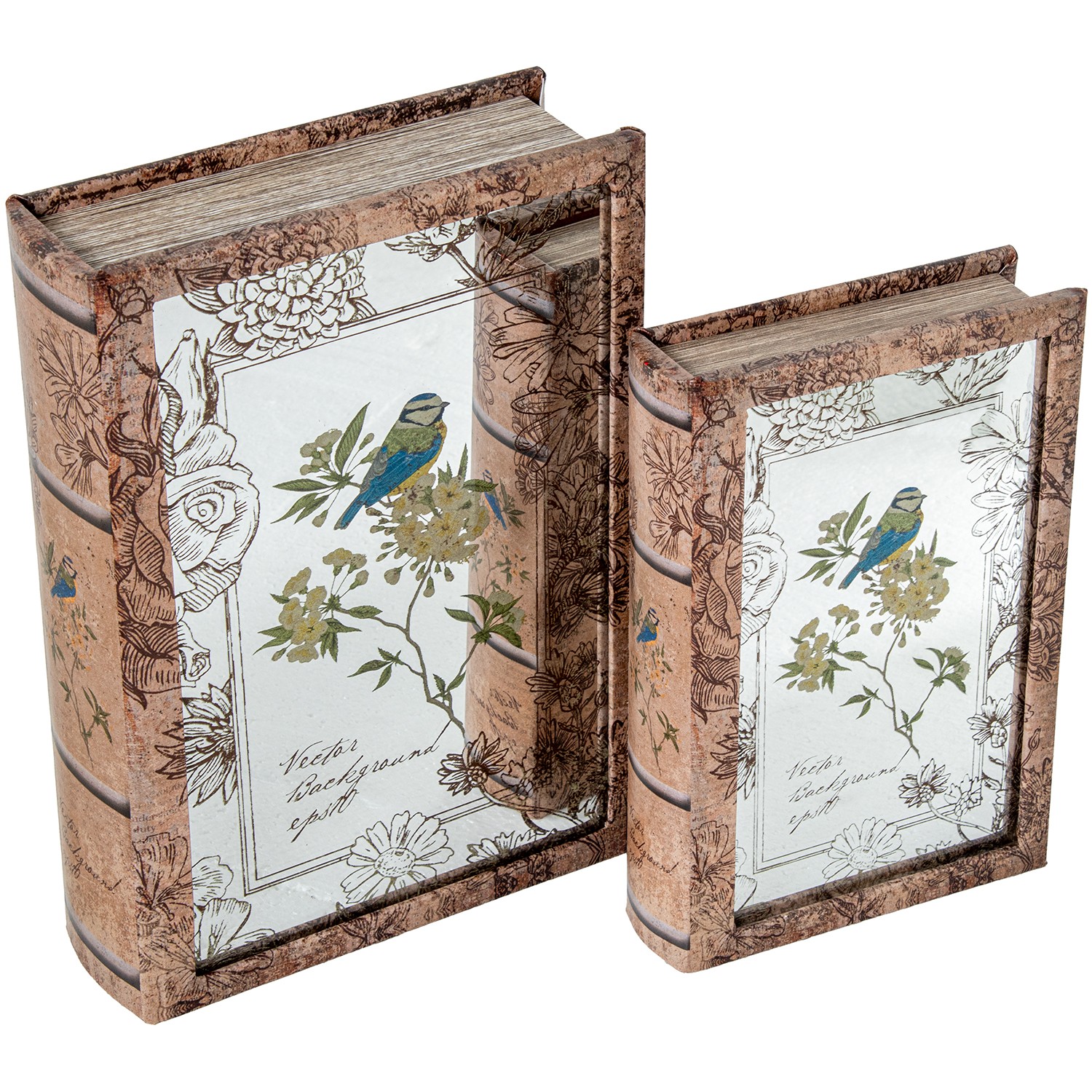 SET 2 CAJAS LIBRO MADERA DM C/ESPEJO, INTERIOR TERCIOPELO