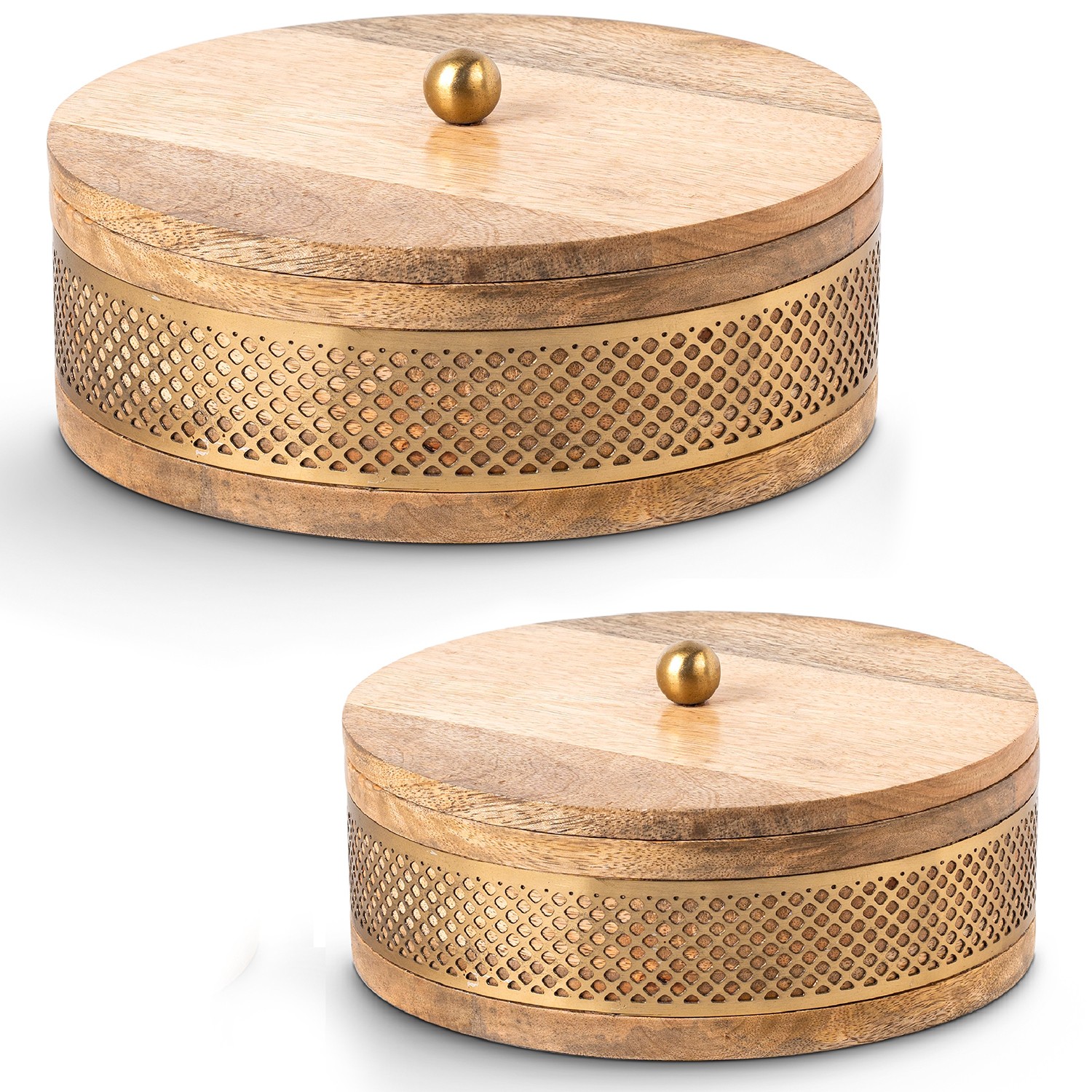 SET 2 CAJAS MADERA/METAL DORAD